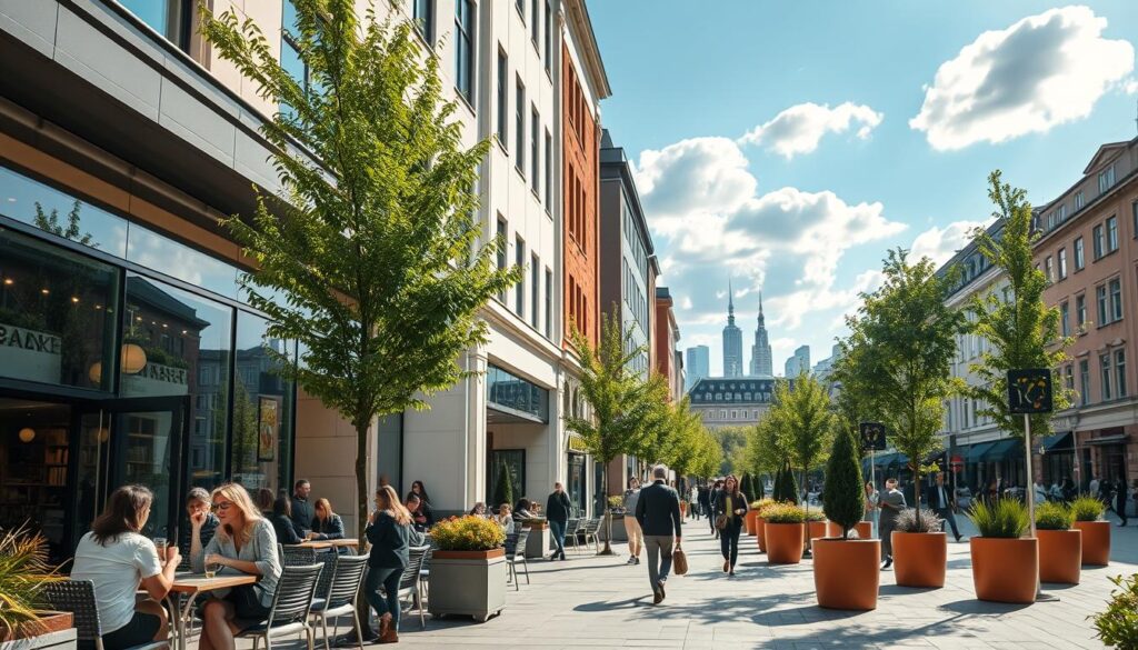 Moderne Stadtviertel Shopping Cafés Stockholm